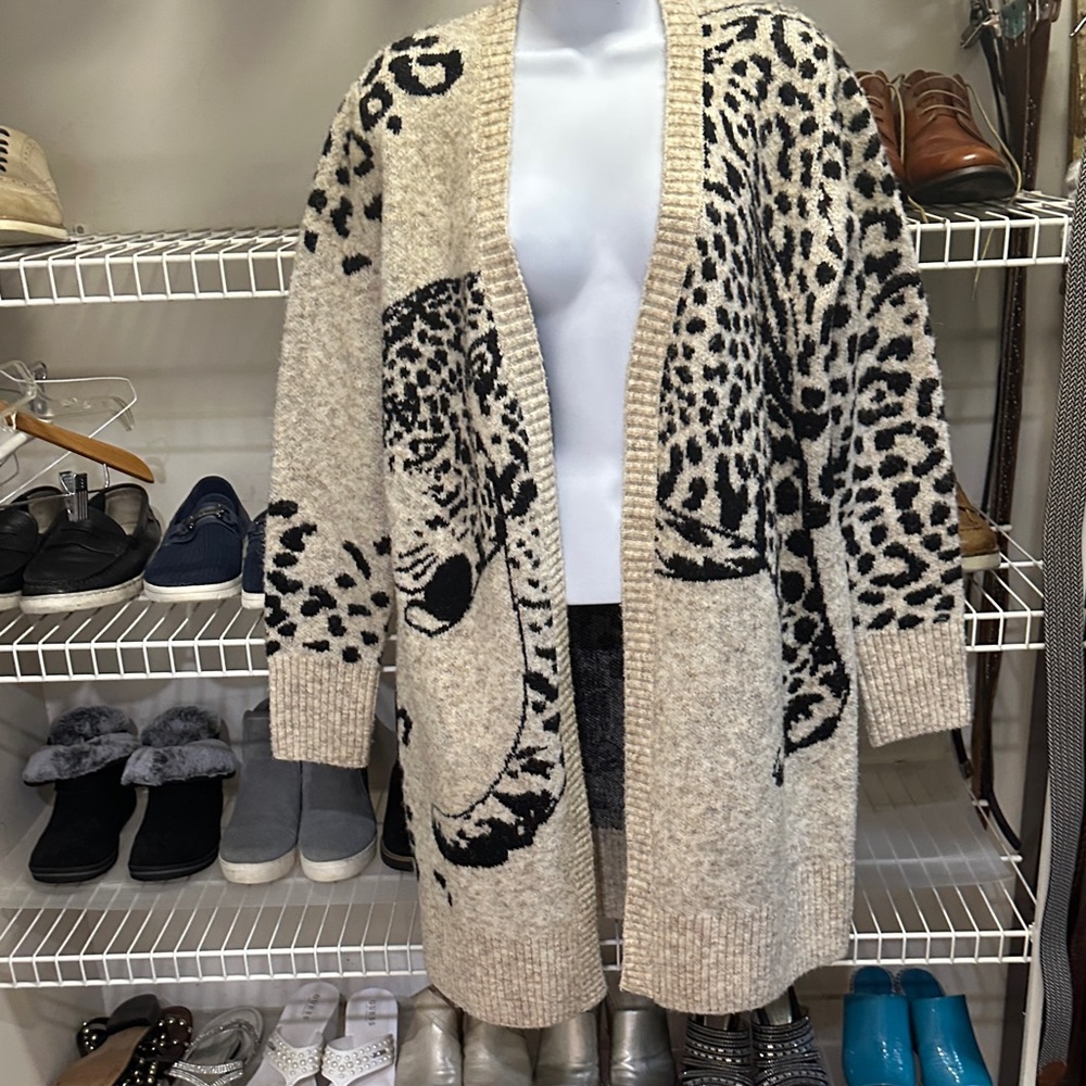 Moth Cream and Black Animal Print Cardigan